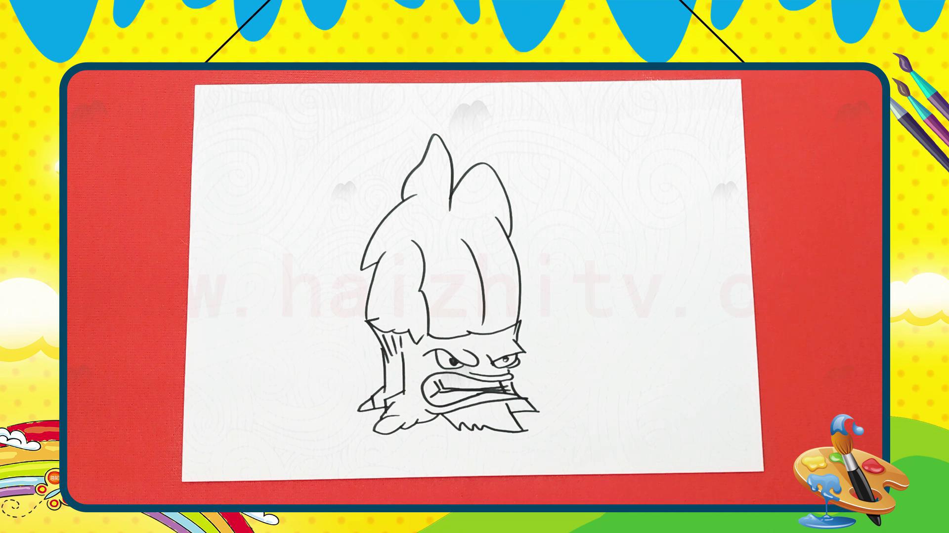 手绘卡通简笔画之画植物大战僵尸中的_火炬树桩