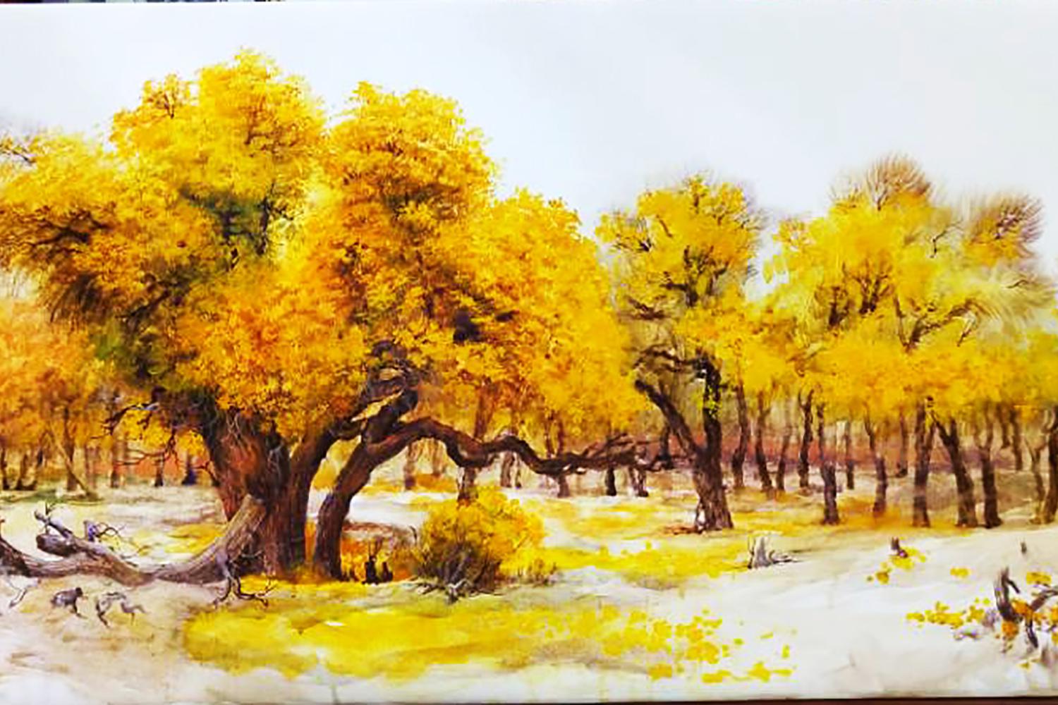 冯少帅的胡杨画带给我们的是坚韧精神和活得精彩的态度