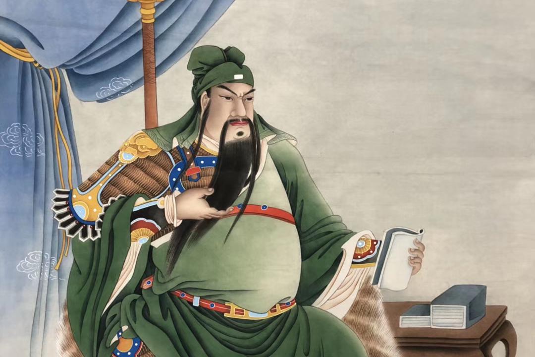 手绘财神关公手持宝刀寓意辟邪挡灾,令人们财运亨通,镇宅守家