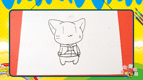 手绘动物简笔画之画穿衣服的小猫