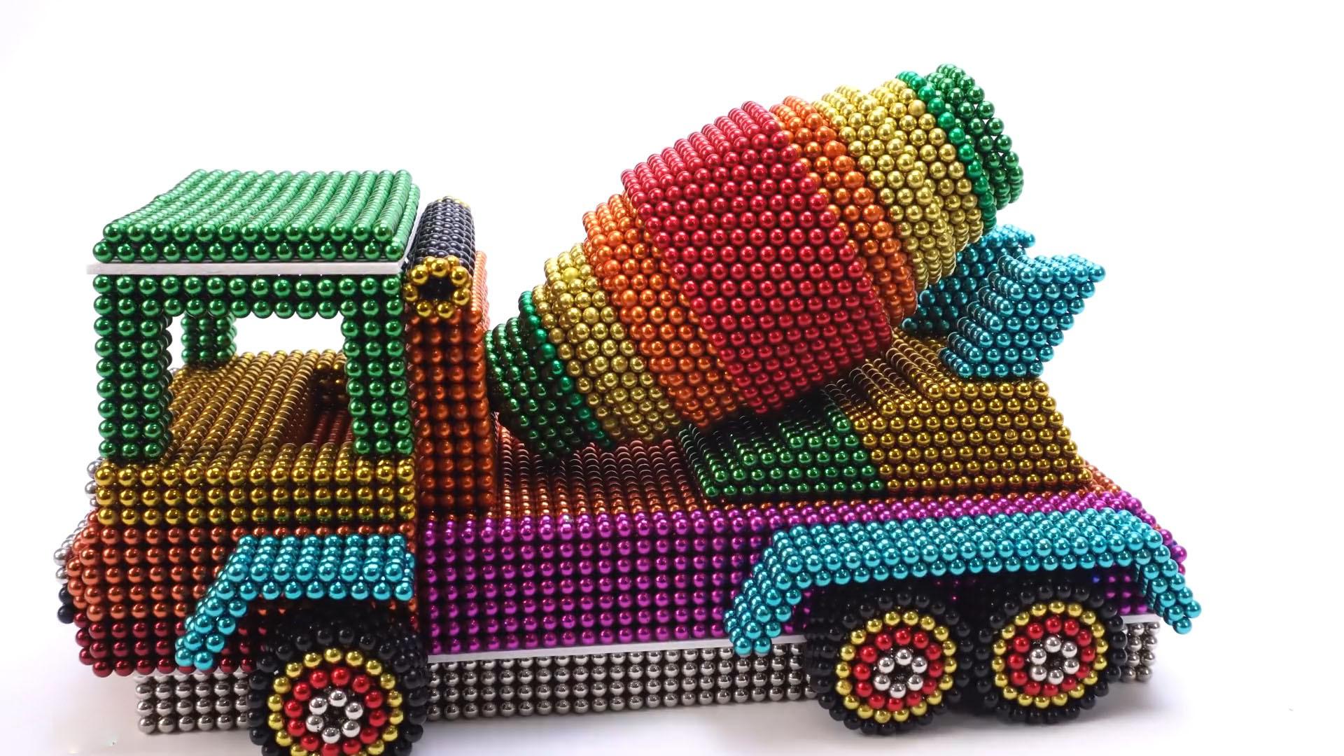 趣味手工:磁力珠diy混凝土搅拌车