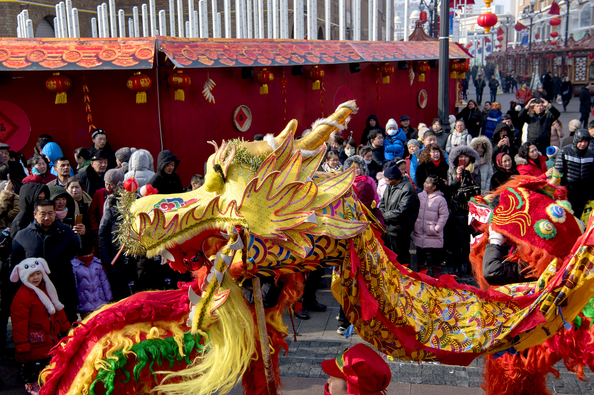 乌鲁木齐大巴扎步行街舞龙舞狮闹新春