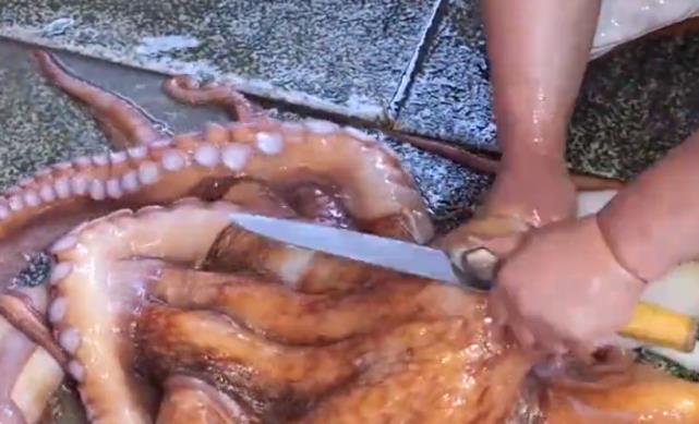 重达34斤的大章鱼如何吃?韩国顶级厨师现场处理,看着就很过瘾