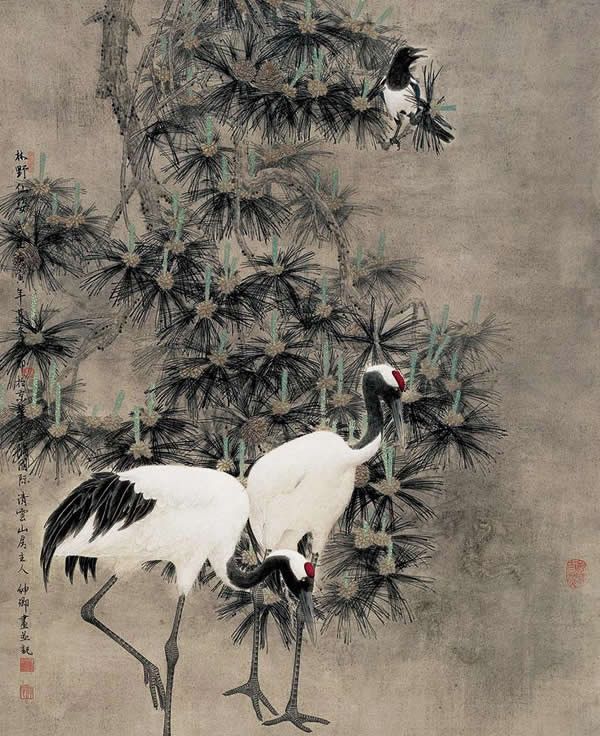 仙鹤象征着幸福吉祥,长寿忠贞,窦申清国画作品欣赏仙鹤象征着幸福吉祥