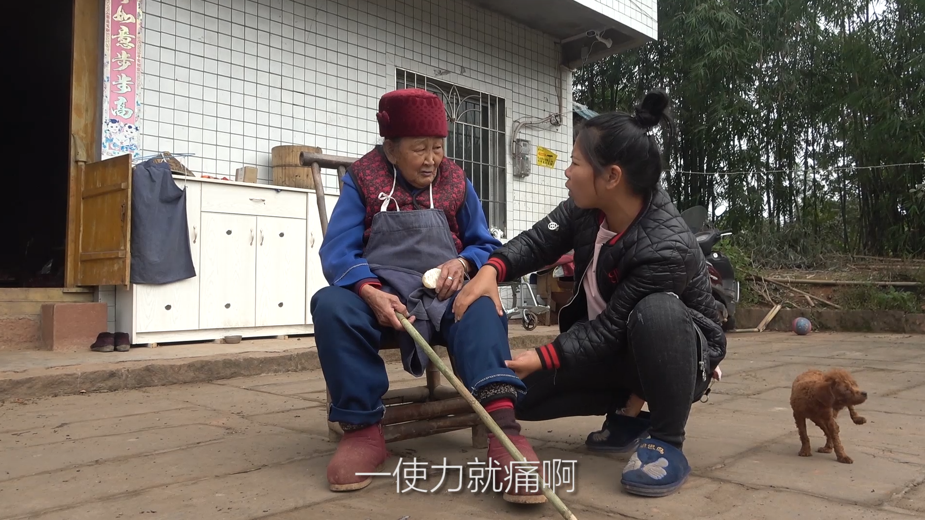 农村小英子:英子扶奶奶散步,累了给她捶捶腿,拉家常逗她欢心041