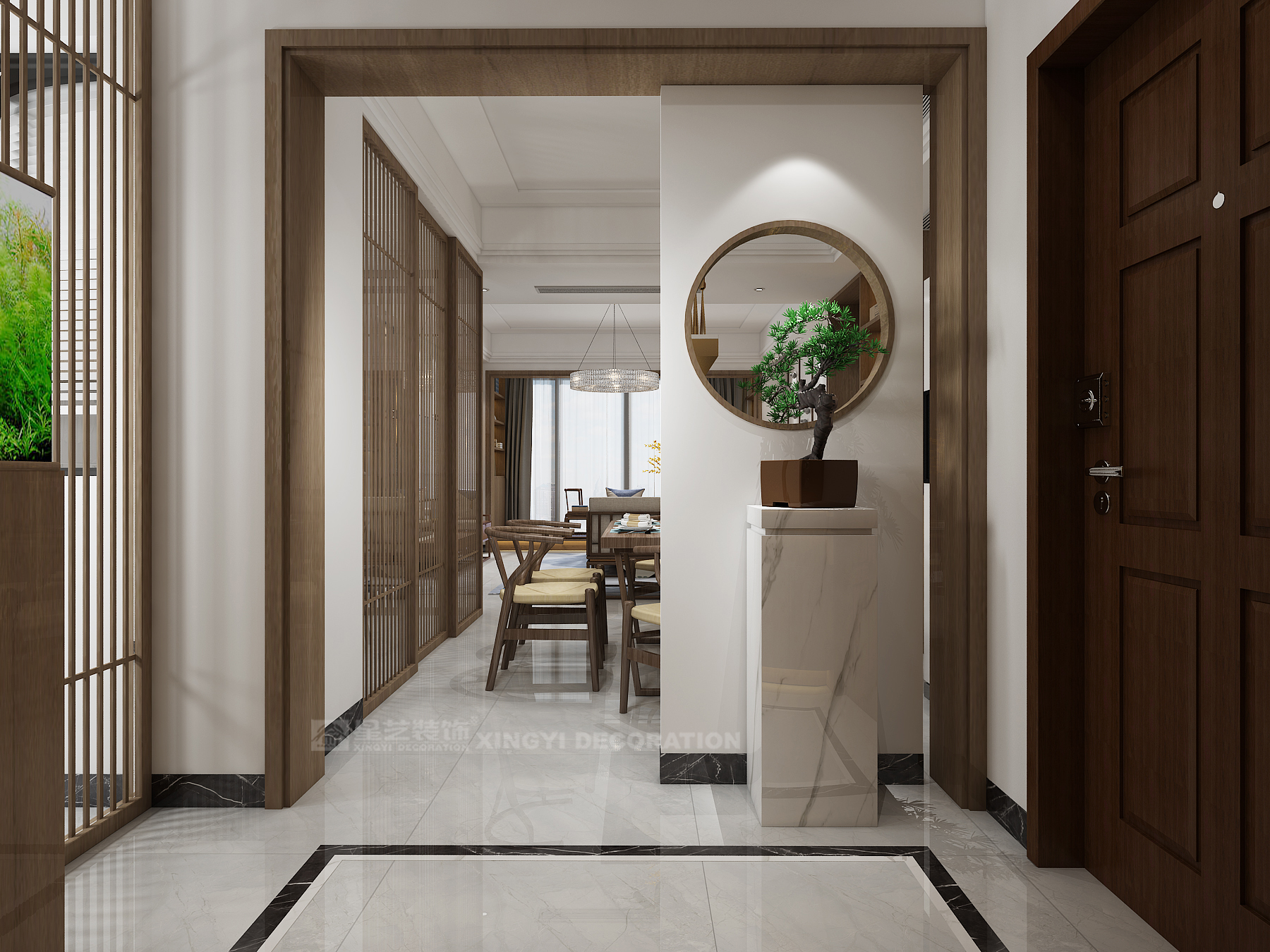 新中式玄关如此销售推开门可以说她刘海长短有致带着些微的弧