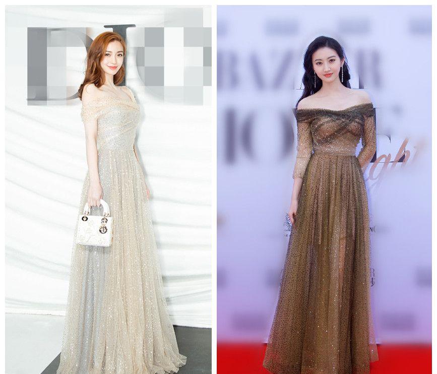 景甜和杨颖同穿露肩长裙,终于见识了什么才叫真正的"国色天香"