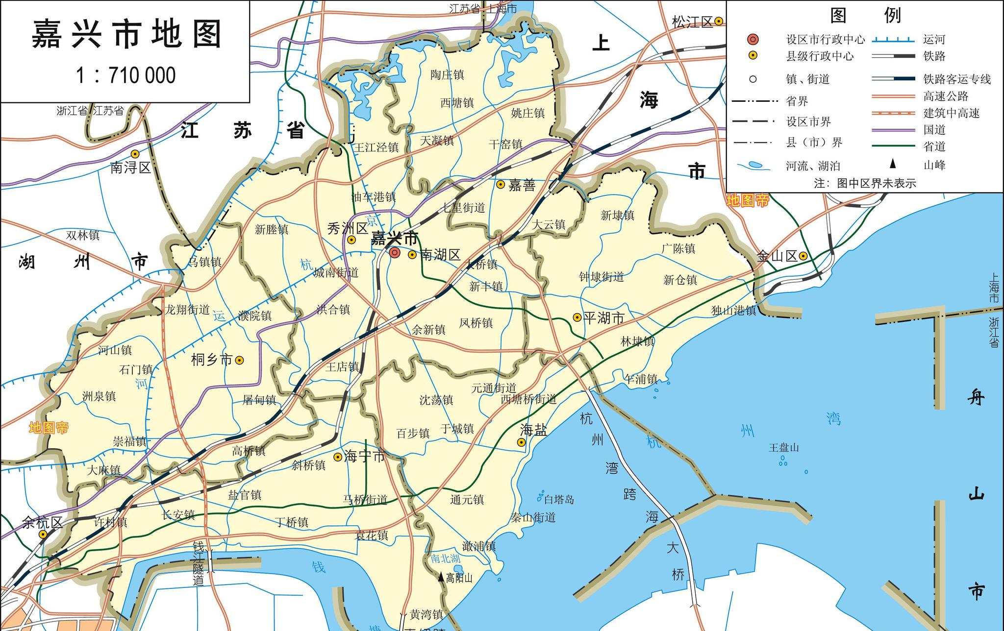 国家历史文化名城浙江嘉兴,2区2县3市高清地图