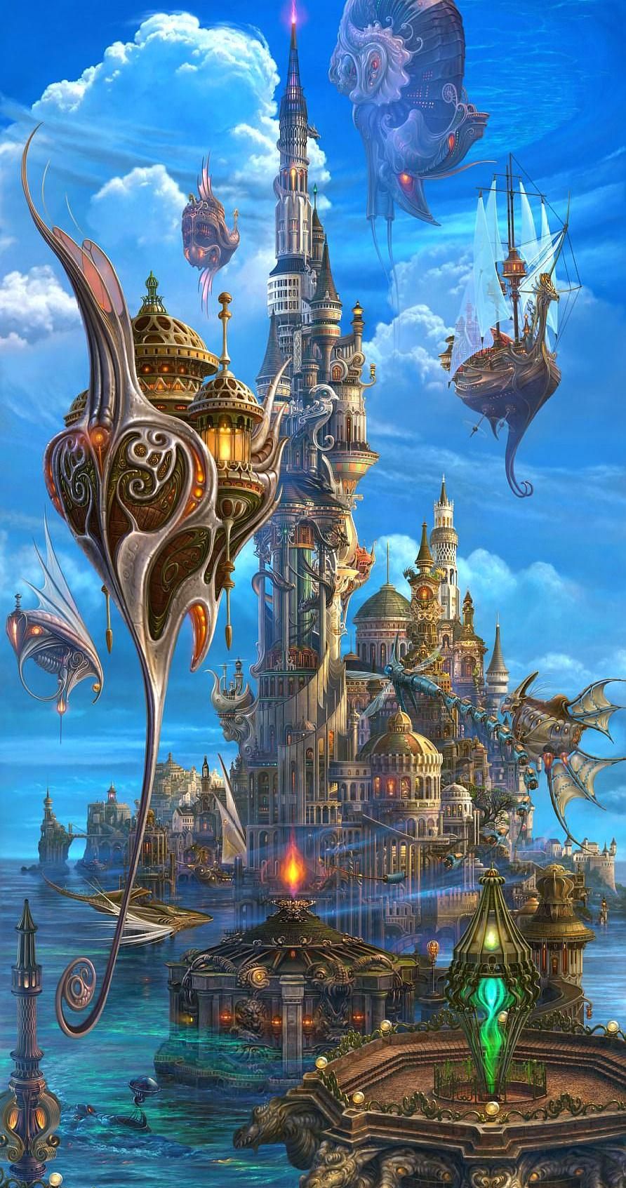 幻想世界高清壁纸:丹崖琼阁步履逍遥,碧海仙槎心神飞跃