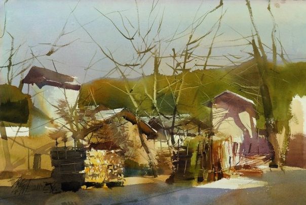 色彩诗意意蕴秀美平龙水彩风景画作品欣赏