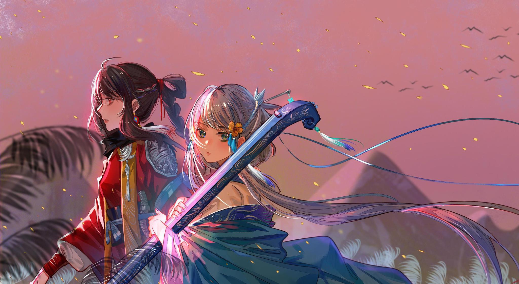 超美二次元小仙女闺蜜壁纸三月桃花两人一马明日天涯