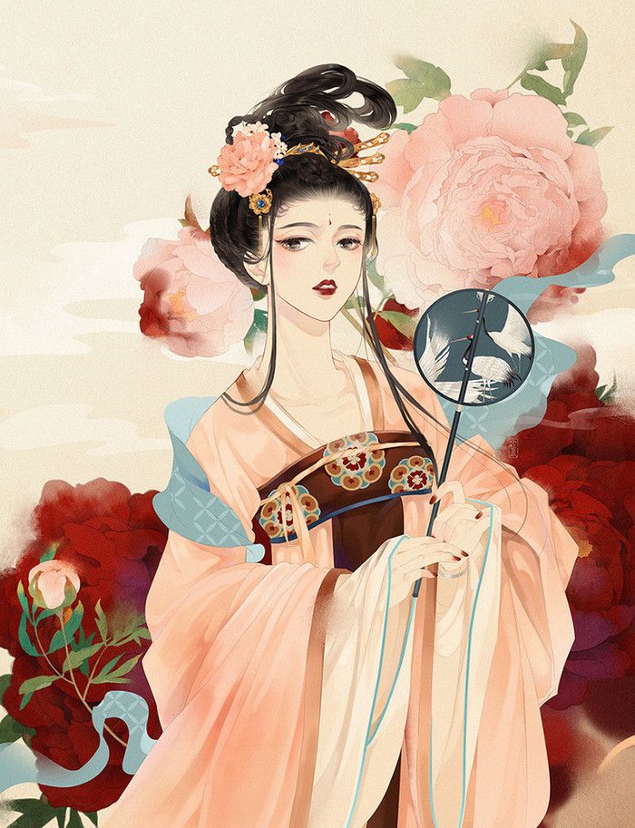 分享一组好看的人物古风手绘插画"簪花仕女图"非常的温婉动人