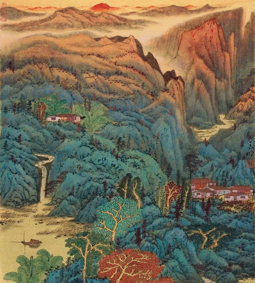 画壮美山川瑰丽多姿,宋玉明青绿山水画作品欣赏|宋玉明|桃花源|国画