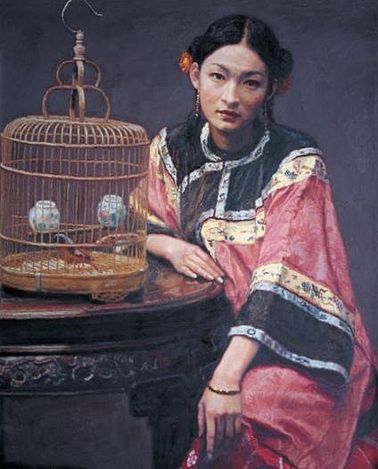 画坛大家陈逸飞画了7个女人都有名贵鸟笼清代女子真这样吗