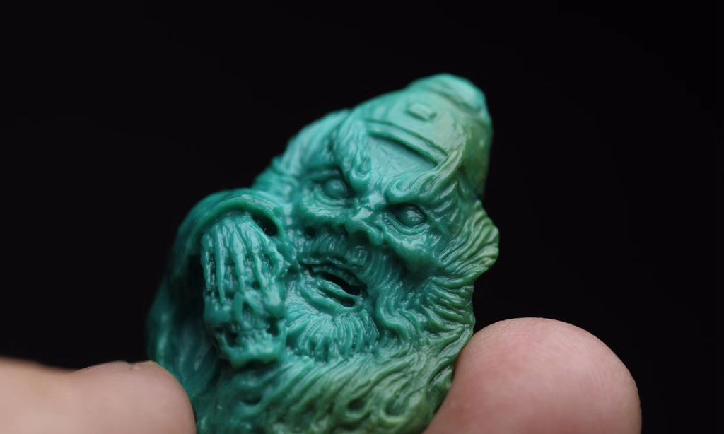 纯手工 手雕 文玩收藏 绿松石蓝松石 橄榄核 猛犸 骷髅恶灵雕刻