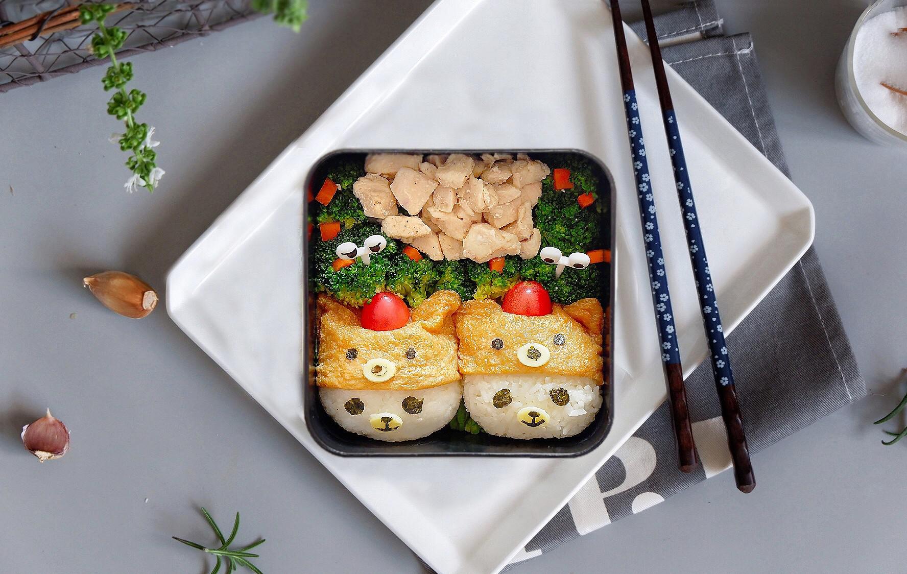 卡通睡帽小熊便当网红美食我来做