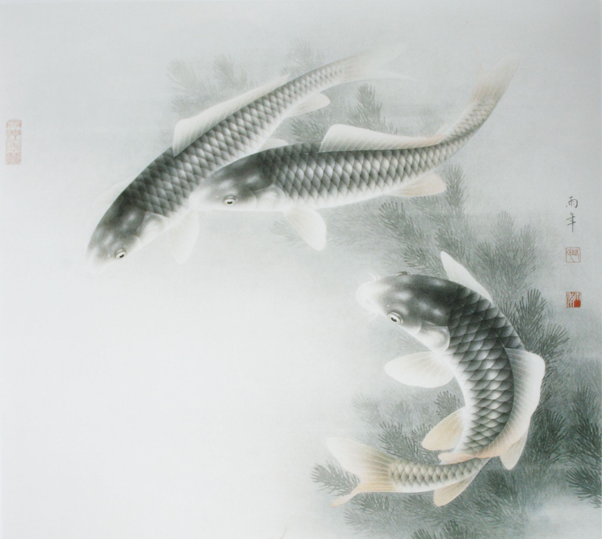 江南可采莲,莲叶何田田,鱼戏莲叶间.路雨年鱼作品欣赏