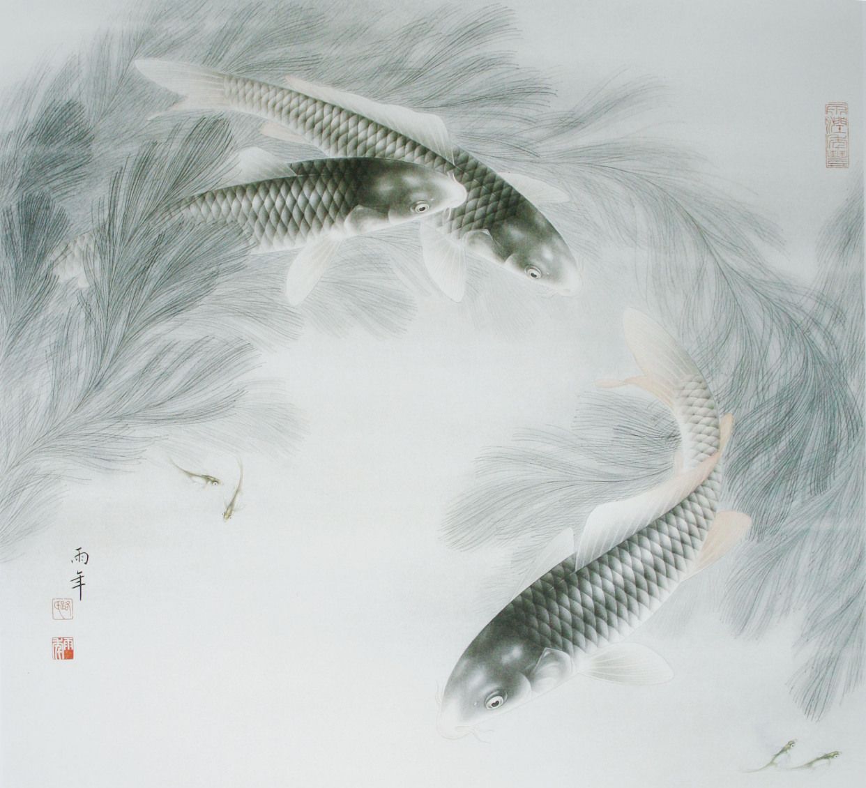 江南可采莲,莲叶何田田,鱼戏莲叶间.路雨年鱼作品欣赏