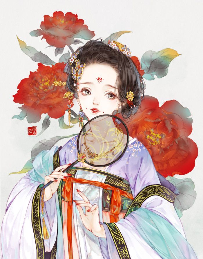 分享一组好看的人物古风手绘插画"簪花仕女图"非常的温婉动人