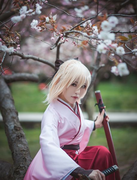 冲田总司cosplay,身穿漂亮的和服15岁的剑士少女,像你的初恋吗