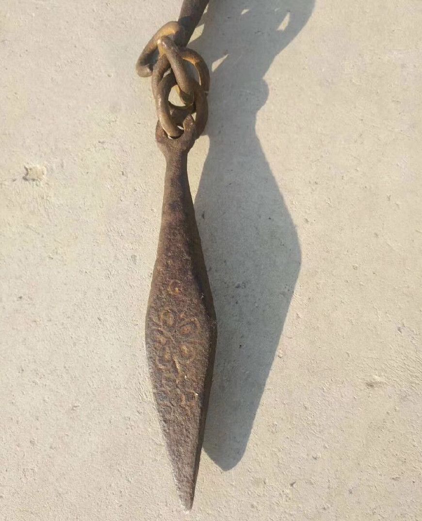 中国武术文化清代铜环铁艺七节鞭鞭梢雕花