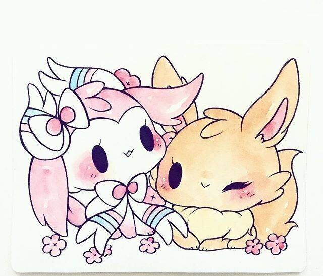 水彩手绘,成双成对的可爱动漫小精灵,精灵梦宝贝