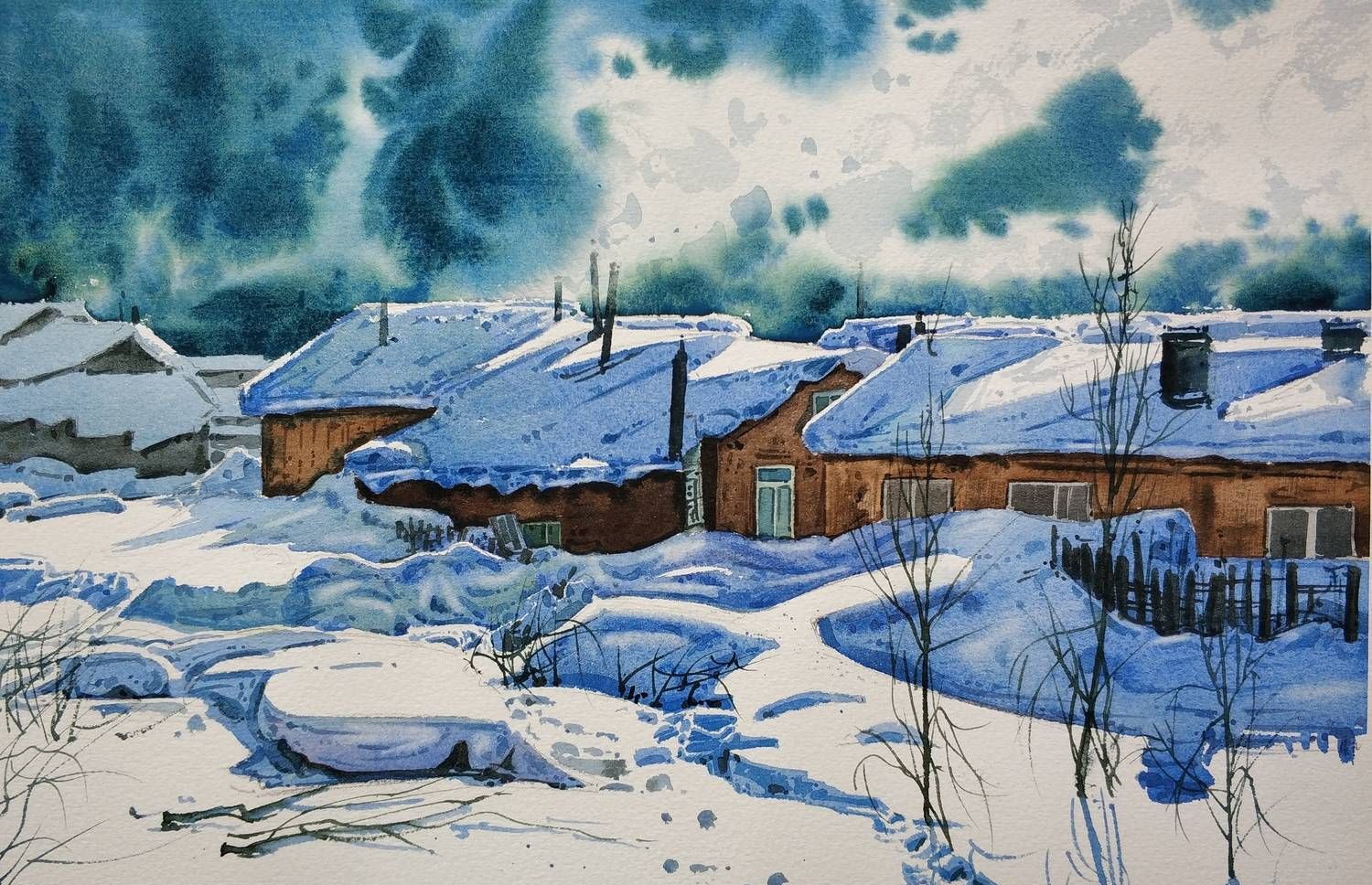 年轻水彩画家吴朝阳的雪乡系列作品