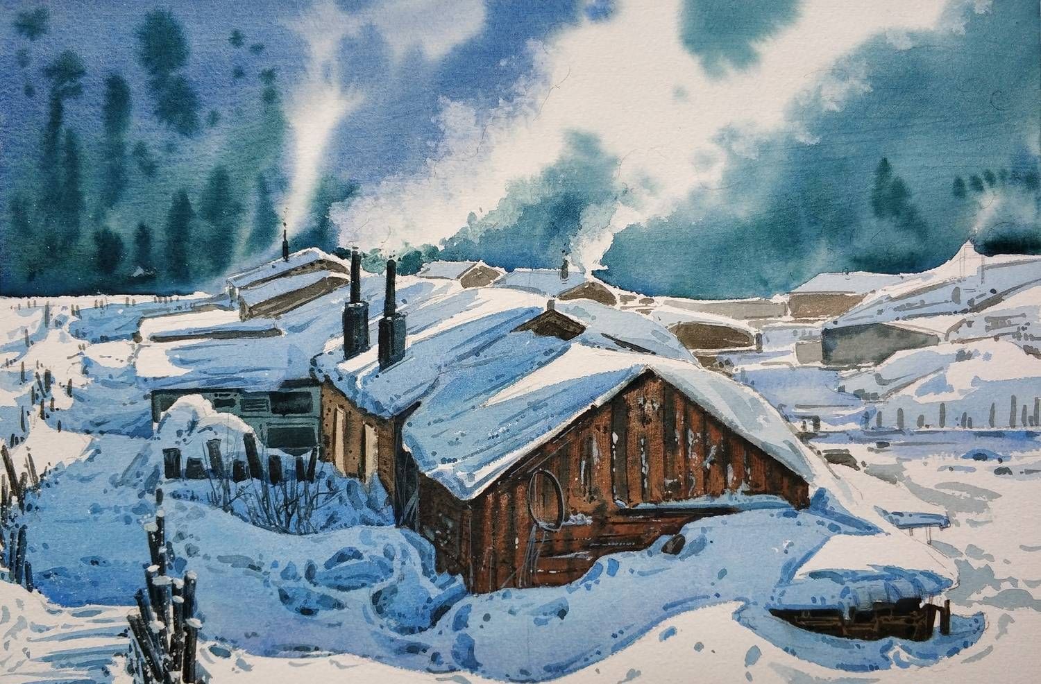 年轻水彩画家吴朝阳的雪乡系列作品_高清图集_新浪网