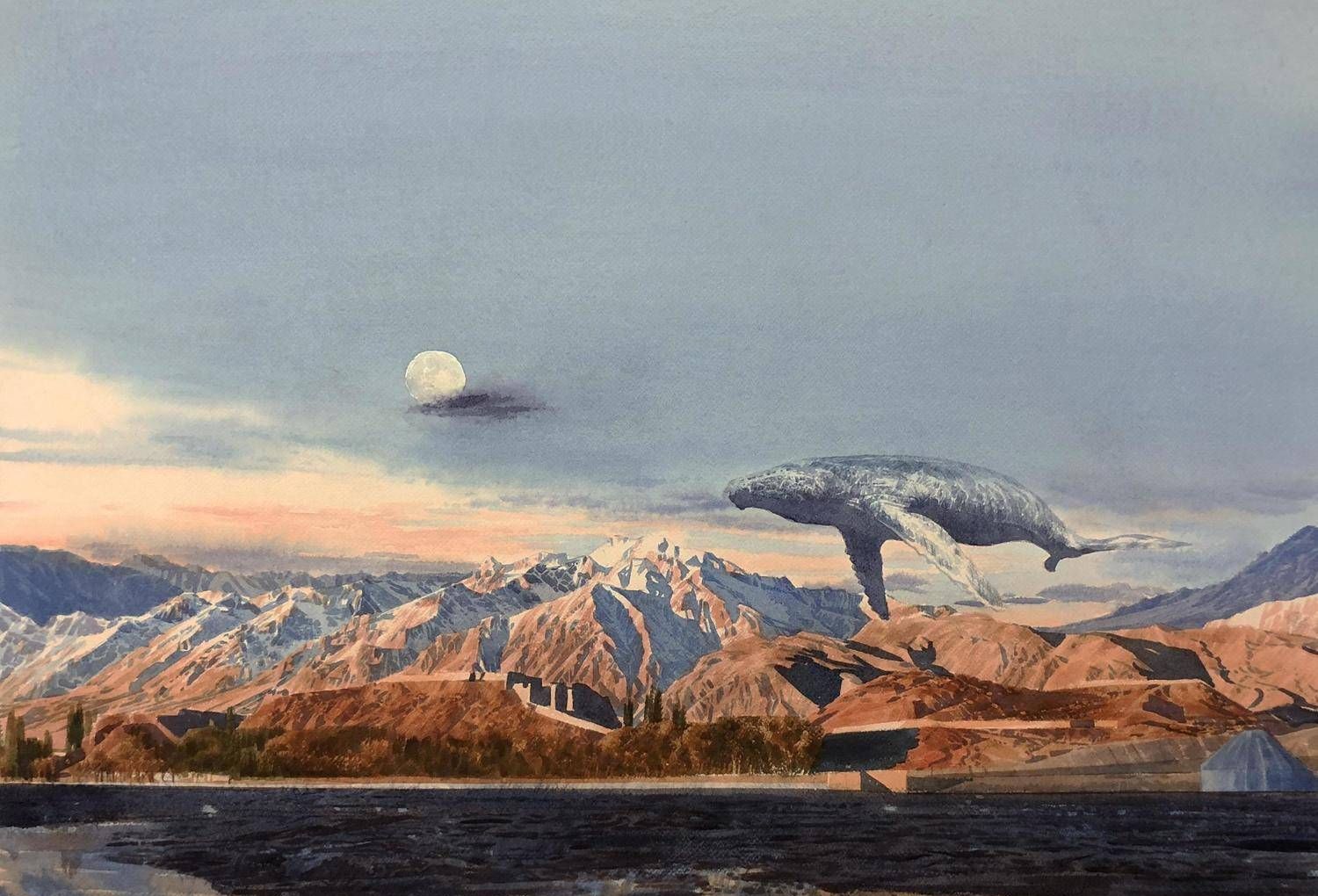 湖北美院毕业生杨帆创作的鲸鱼会飞系列水彩画作品