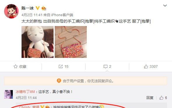 陈一冰微博秀妻子新挎包,显家庭生活节俭,单竞缇:这也发微博?