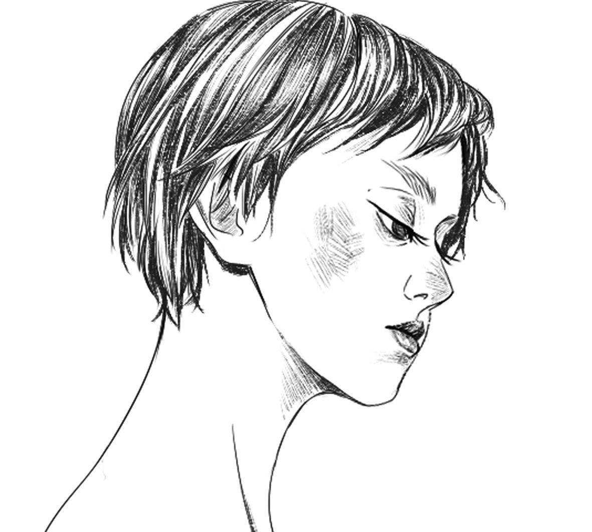 一组黑白板绘小姐姐头像,线条好美 作者:-樱葵