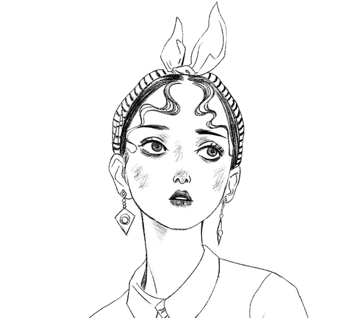 一组黑白板绘小姐姐头像,线条好美 作者:-樱葵_高清图集_新浪网