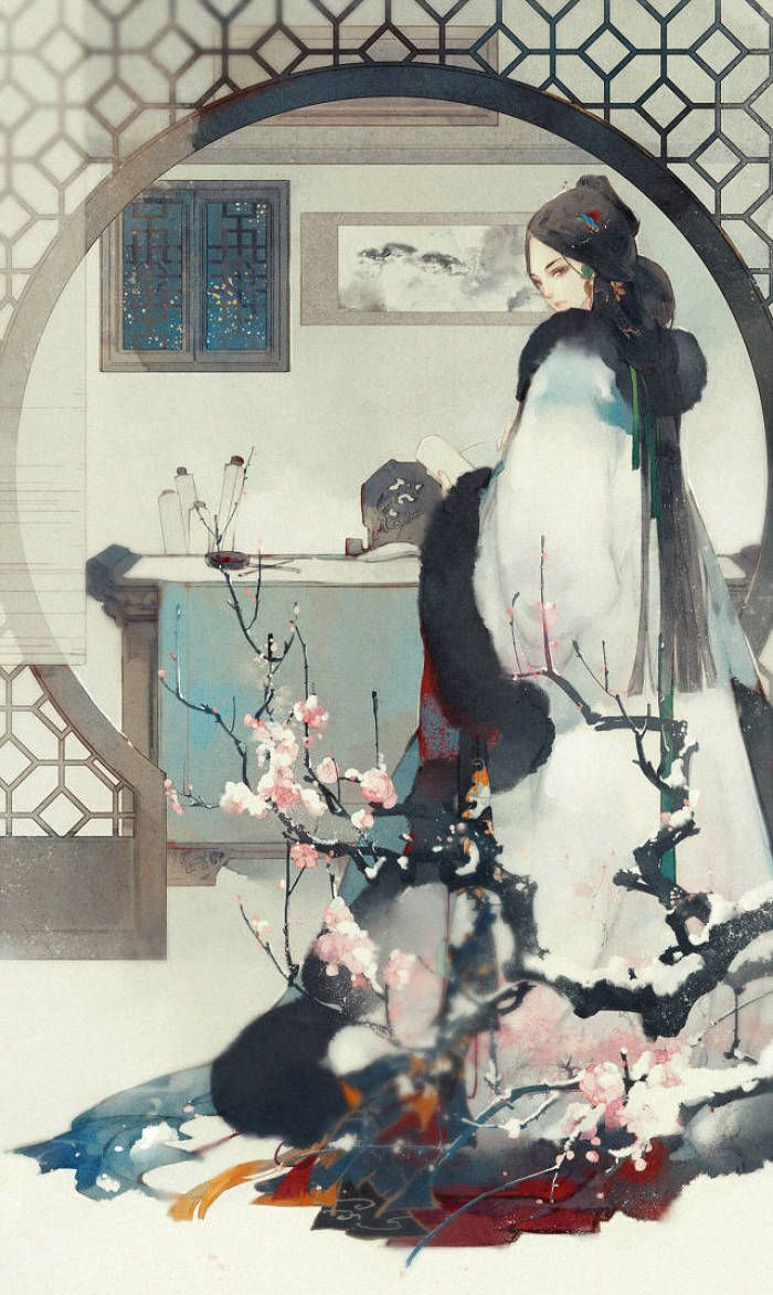 唯美古风手绘插画壁纸借一句刻骨铭心来日方长倘若天各一方