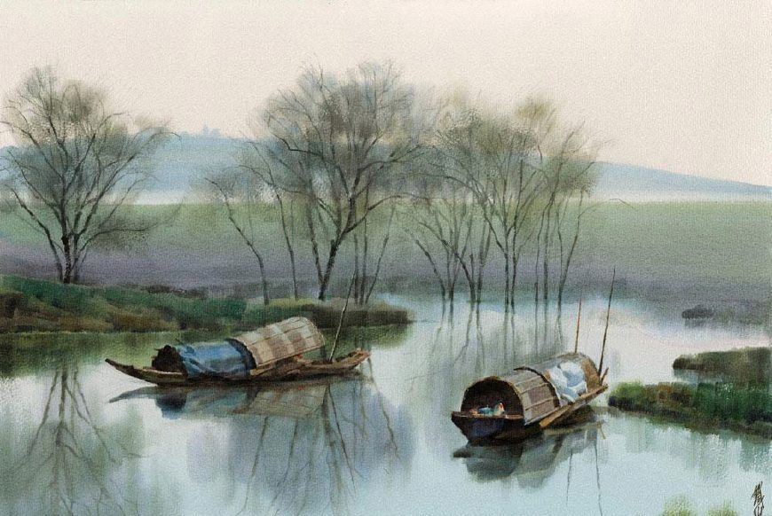 画风清爽静谧水彩画名家黄铁山风景画作品欣赏
