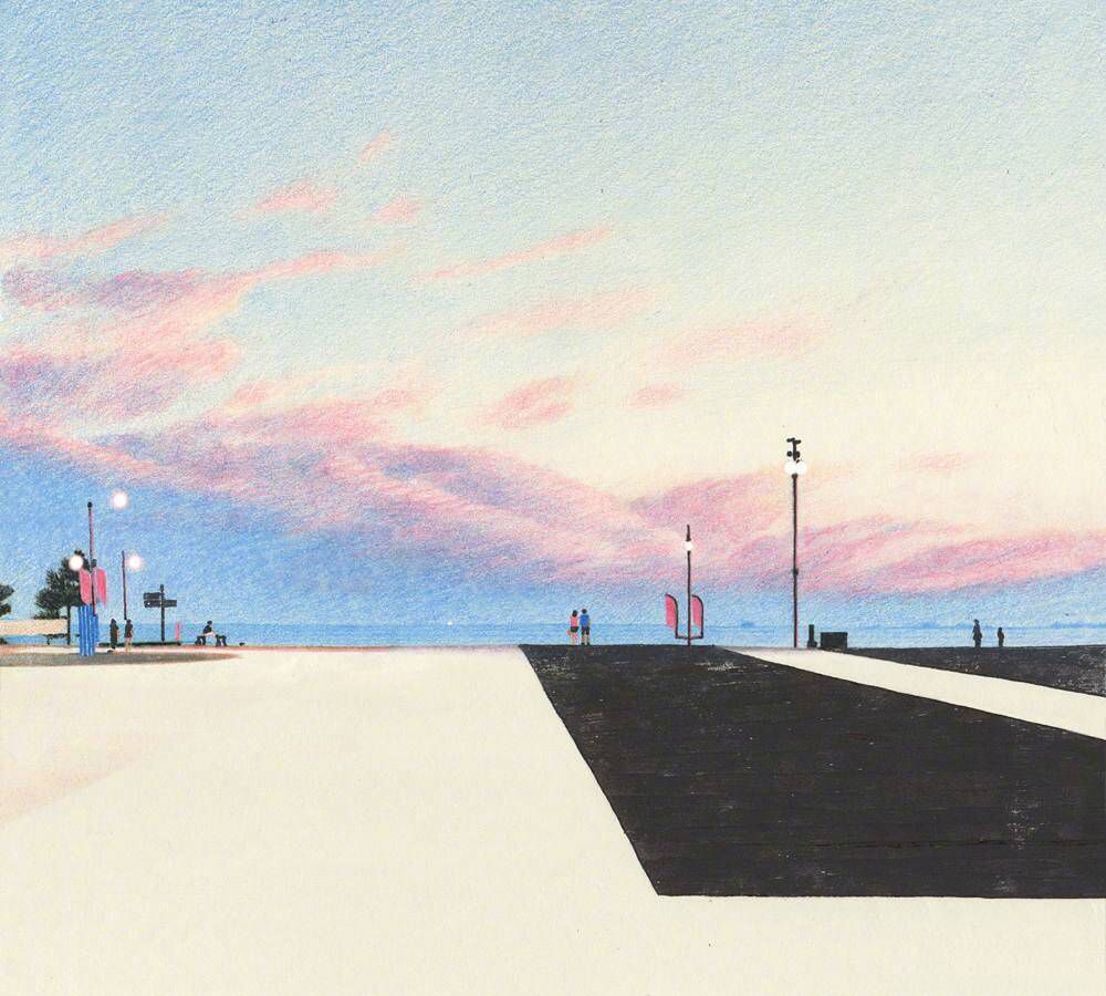 彩铅插画——颜色绚烂的天空,笔触细腻!