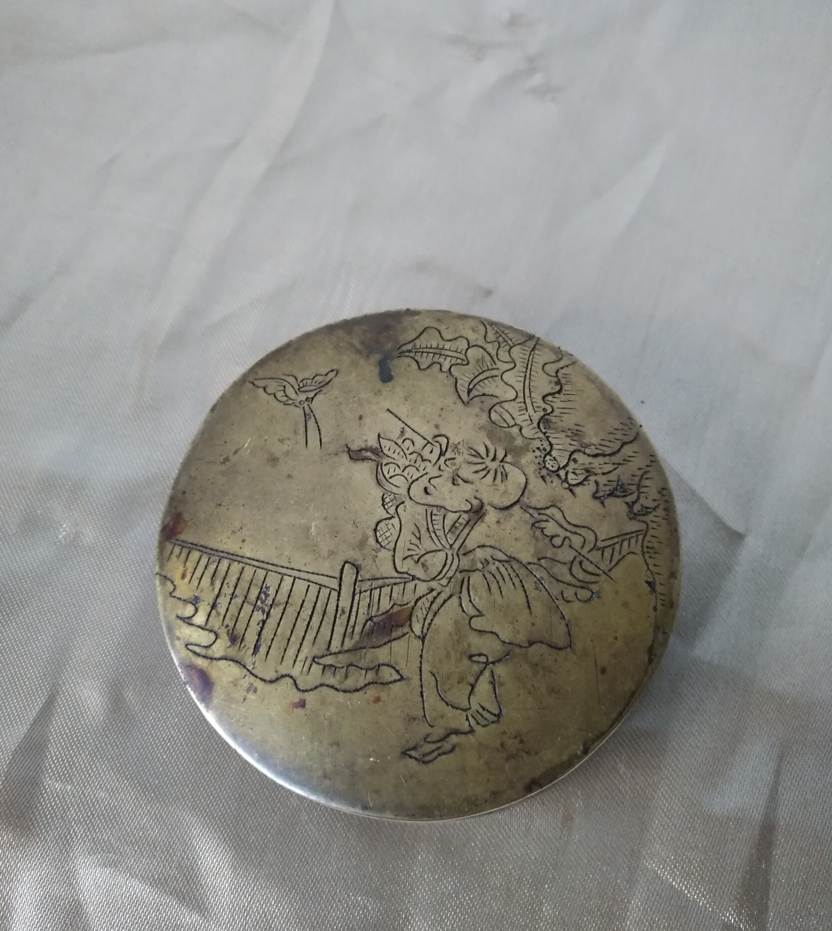 清代红楼梦黛玉葬花图铜墨盒