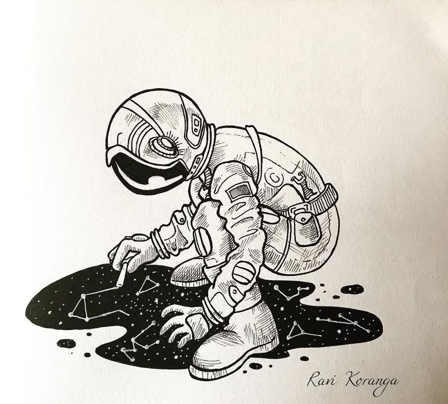 宇航员侧面手绘图片