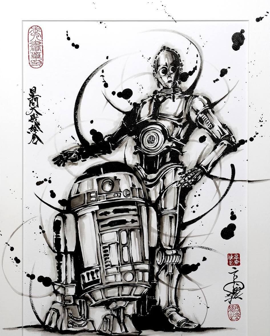 牛人用中国水墨画出星球大战和漫威复仇者联盟还有奥特曼