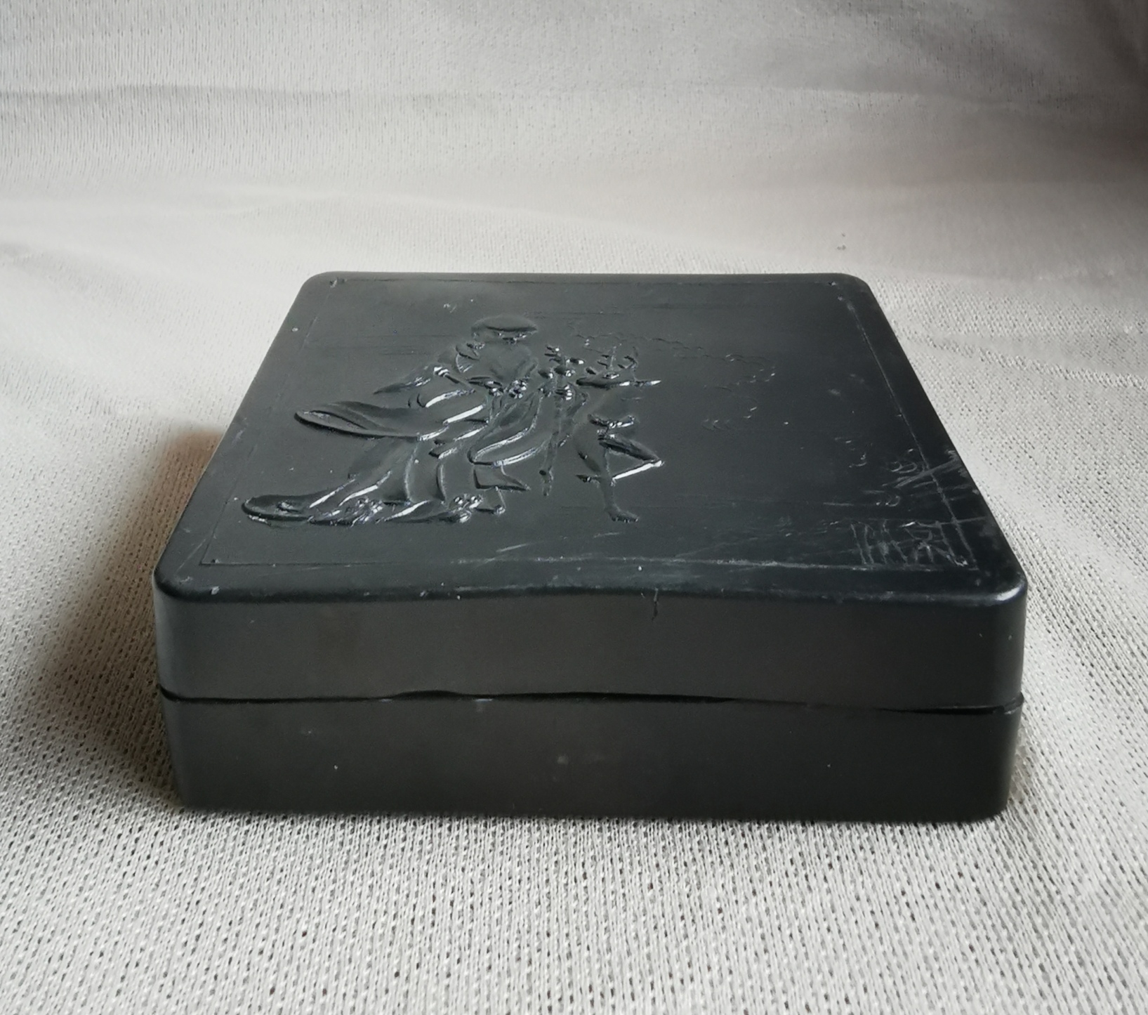 民国寿星图漆器墨盒子