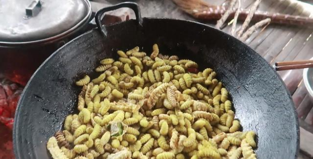 小时候经常在豆叶上看到的豆虫,没想到也是种美味,油炸后很酥脆