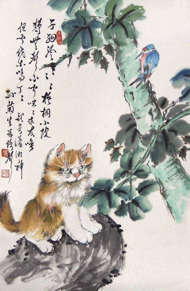 国画大师孙菊生老师画的猫
