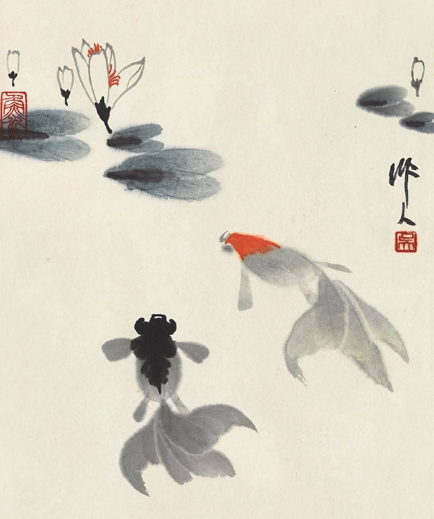 国画大师徐悲鸿爱徒,著名画家吴作人,金鱼国画作品欣赏!