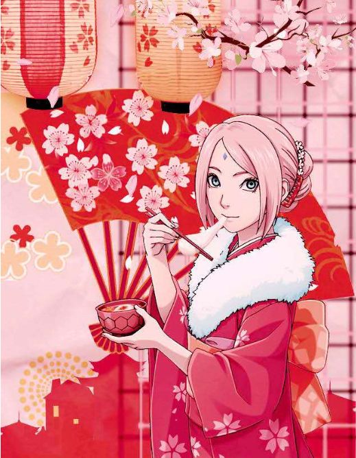 赏析五张《火影忍者》高清壁纸,小樱穿和服的样子,太美了!