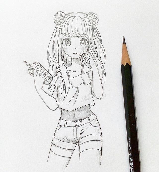 动漫人物简笔画线稿 可爱的小女孩 来自ins:alustrations