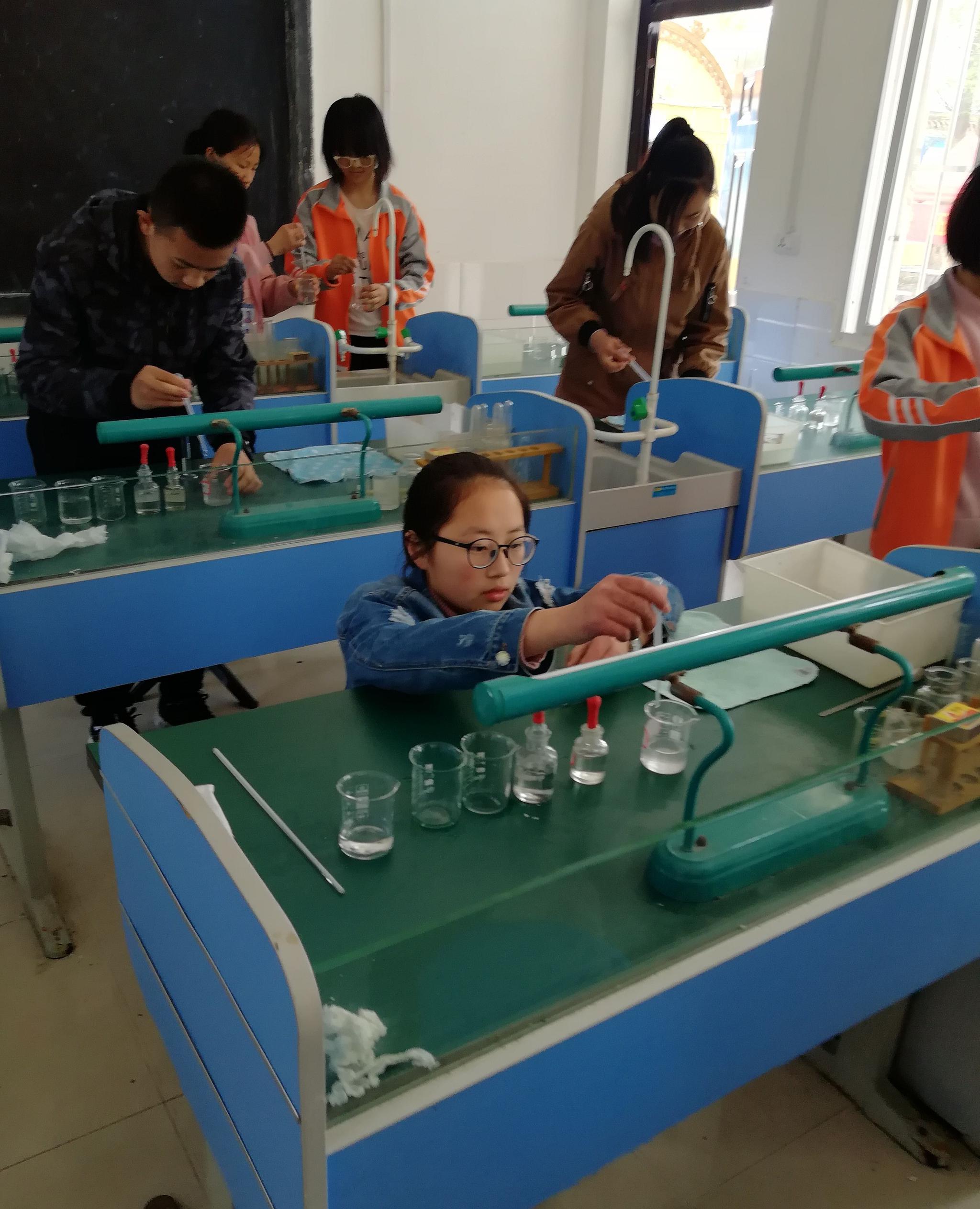 化学实验室里九年级学生认真做实验