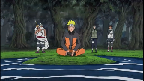 鸣人来到了真实之瀑,在瀑布前打坐!