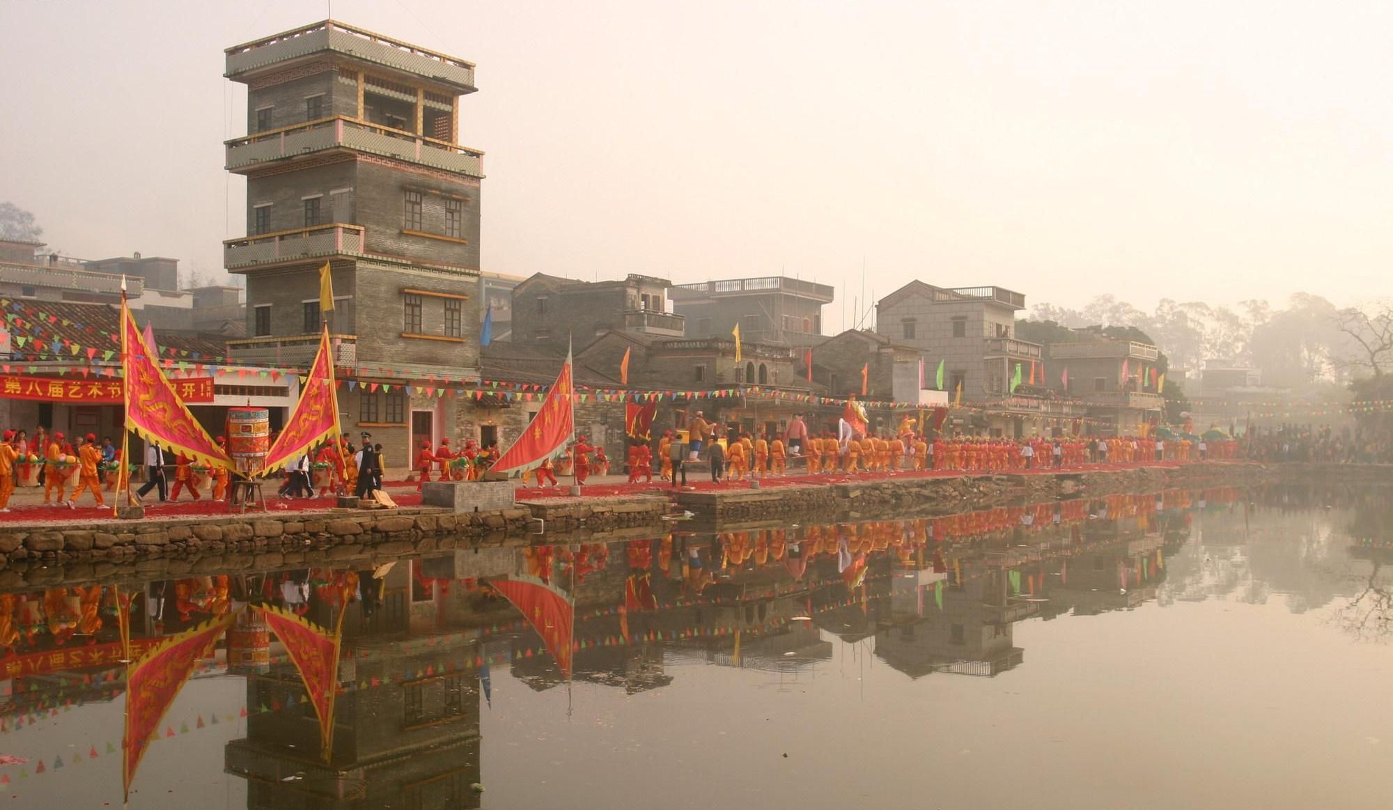 正月十三花灯会巡游队伍,广东省开平市水口镇泮村