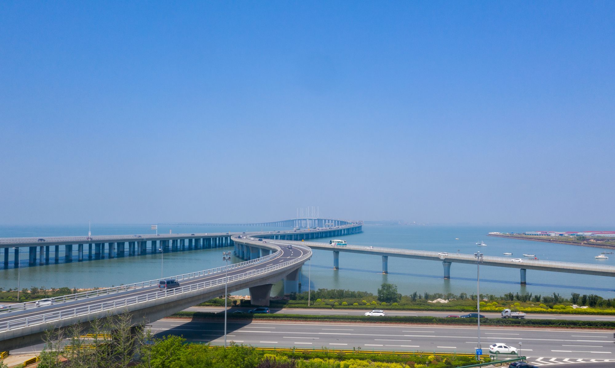 胶州湾大桥全景图图片