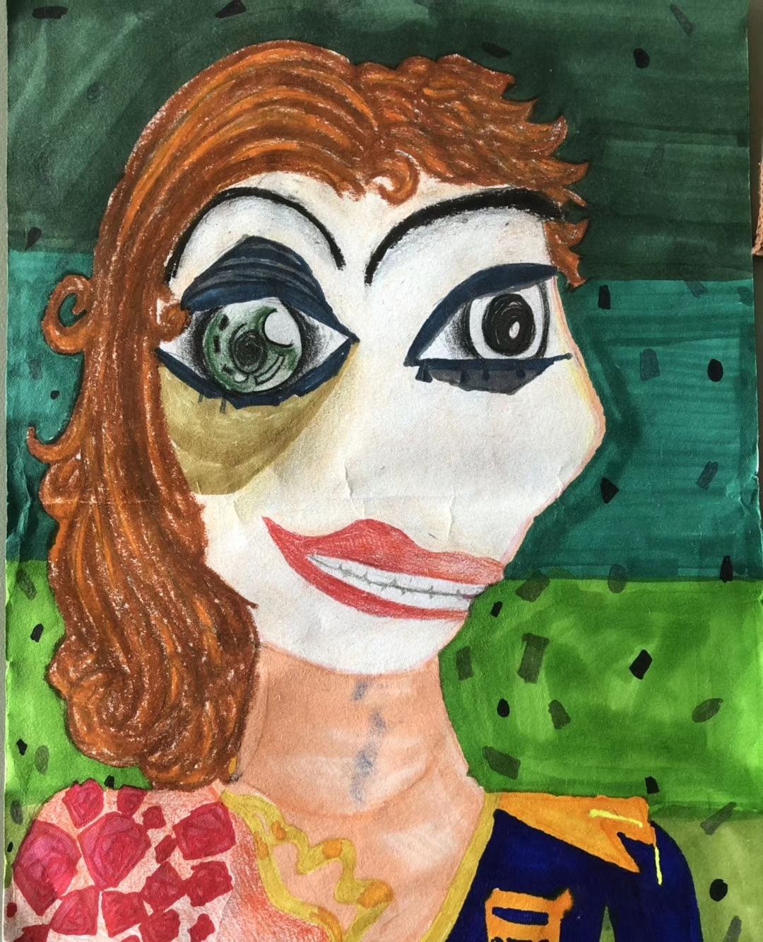 在毕加索立体主义的熏陶下这组儿童画的创作更大胆的放飞自我