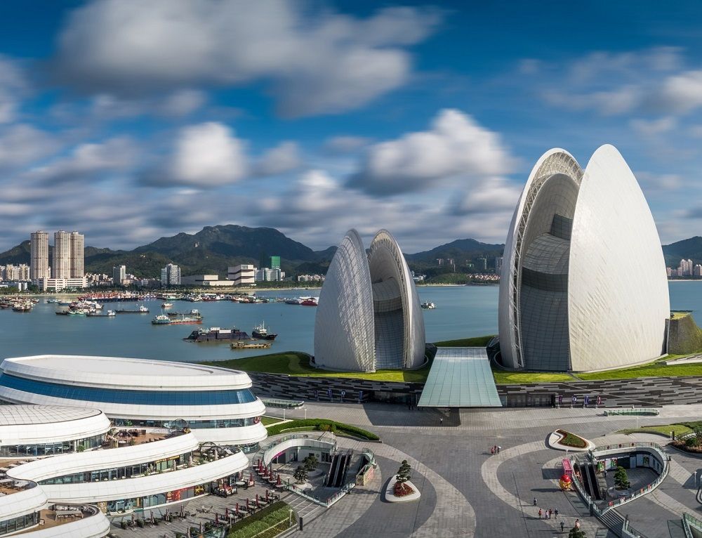 航拍珠海大剧院中国唯一建设在海岛上的歌剧院